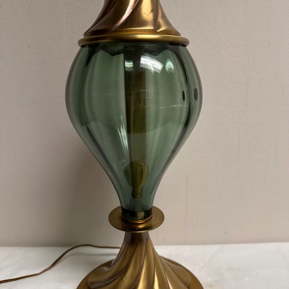 Vintage Hollywood Regency Tall Blue Glass Brass Swirl Rembrandt Lamp Germany